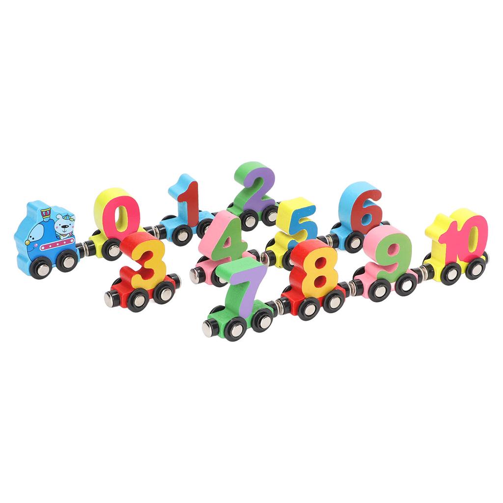 12pcs Wooden Magnetic Digital Train Cute Fun Early Education Trackless Numbers Trains Set for