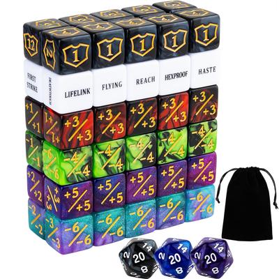 63 MTG Dice Counters, Bulk Ability Keywords, MTG Token Sealed Life Counter, 6-Sided Dice Set for Magic the Gathering, TCG, Card Game Accessories
