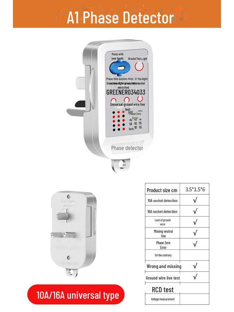 Green Forest Multi-Function Power Detector Plug - Polarity, Leakage, and Ground Wire Tester