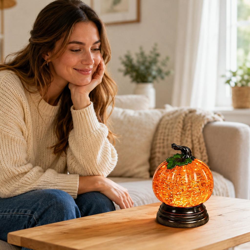 Calabaza Luminosa Nieve con Luz Naranja Cálida - Decoración de Mesa de Halloween Otoño Acción de Gracias, Regalo de Temporada