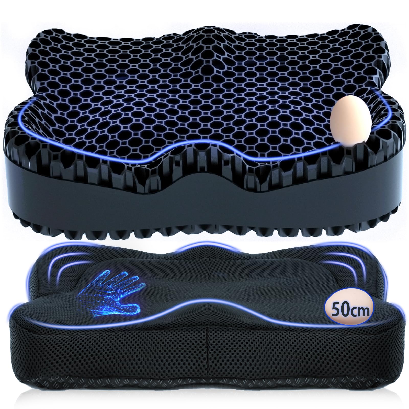 

2025 Exclusive Gel 90mm Extra Zero Gravity Pressure Office Chair Car Wheelchair Home Work from Washable Cover [Superb Comfort] Cushion, Thick, чёрный