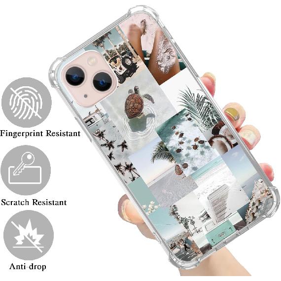 Turtle Aesthetic Collage Case Compatible with iPhone 14 Plus, Pastel Summer Vibe Beach Ocean Case for iPhone 14 Plus for Teens Men and Women, Cool