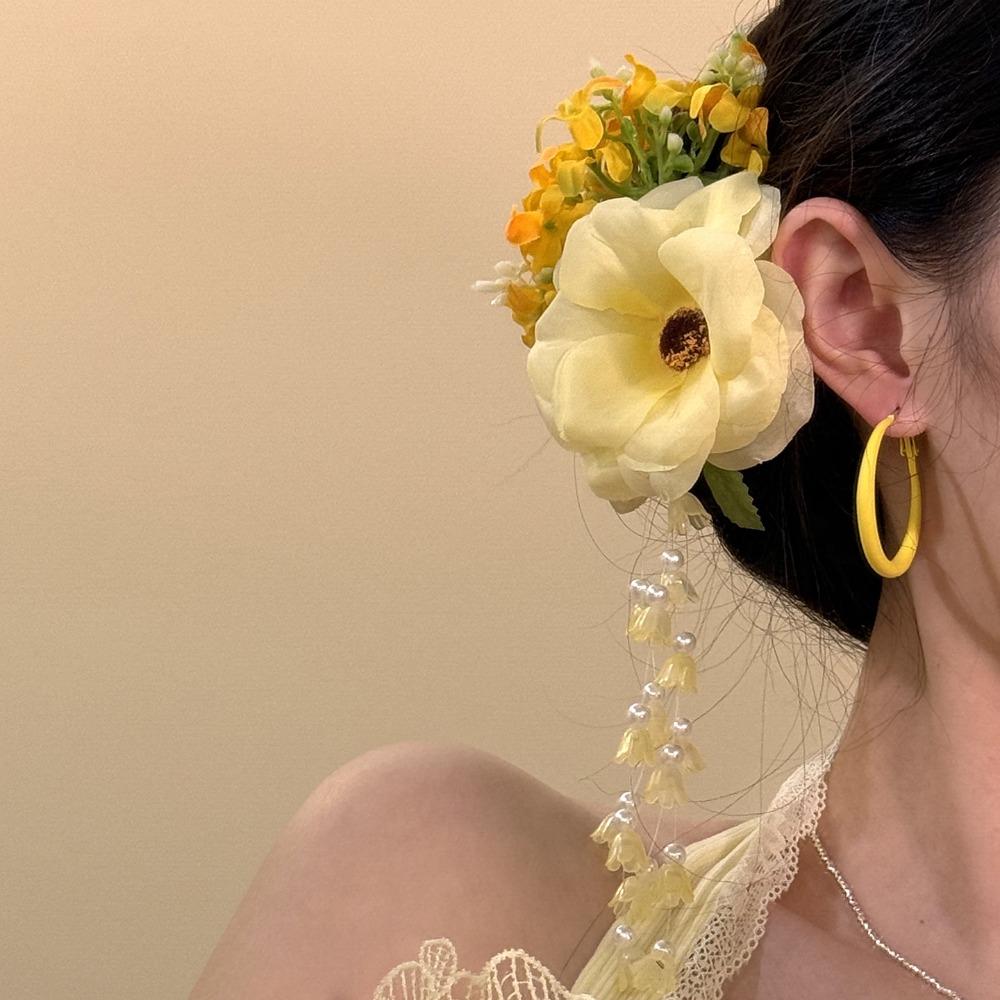 

Chinese Style Hair Accessories Charming Fashion Hairpin New Flower Grasp Clip for Women Girls жовтий