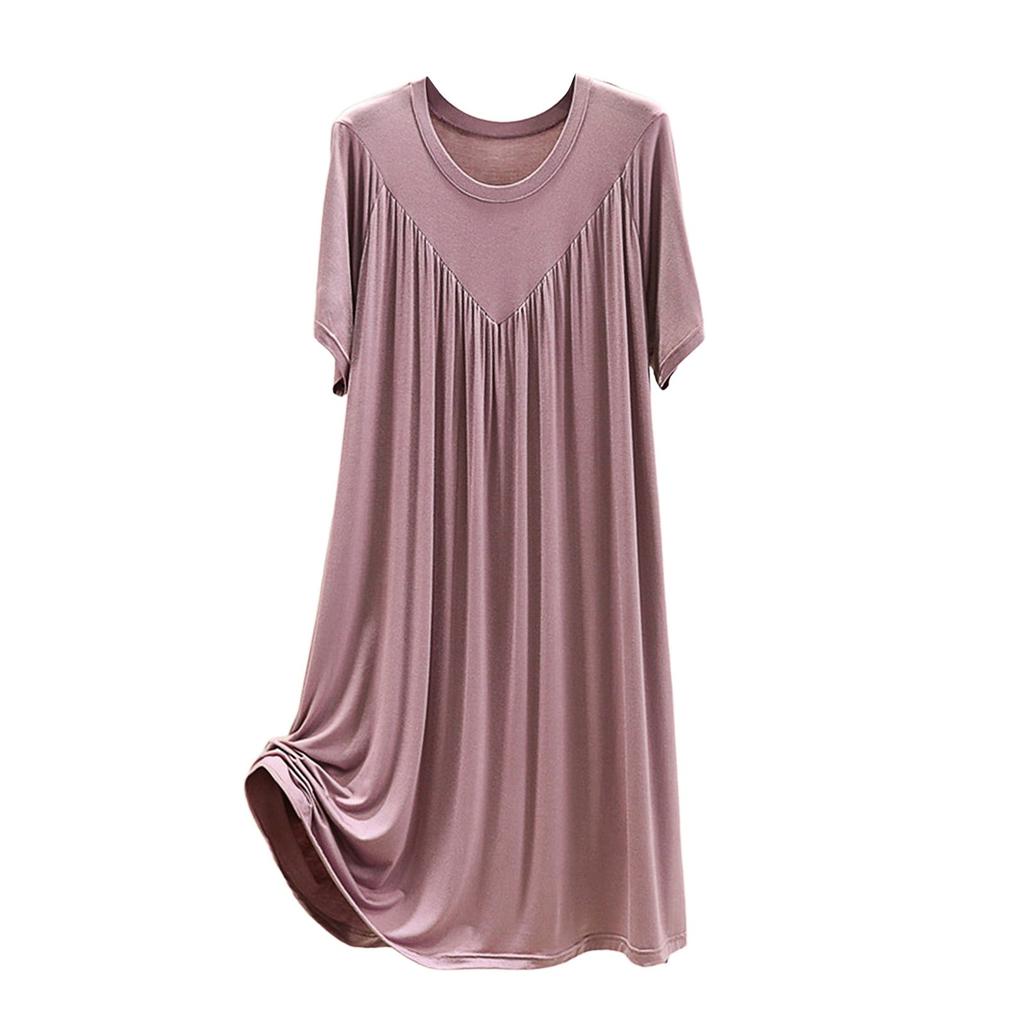 Summer Women's Dress With Long Loose Insole Solid Color Short Seeved Dress Night Dress