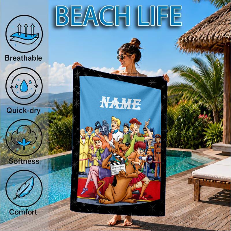 Custom Name Scooby dog Microfiber Beach Towel, Quick-Dry, for Summer Travel, Beach Essential, Picnic Essentials, Swimming Pool