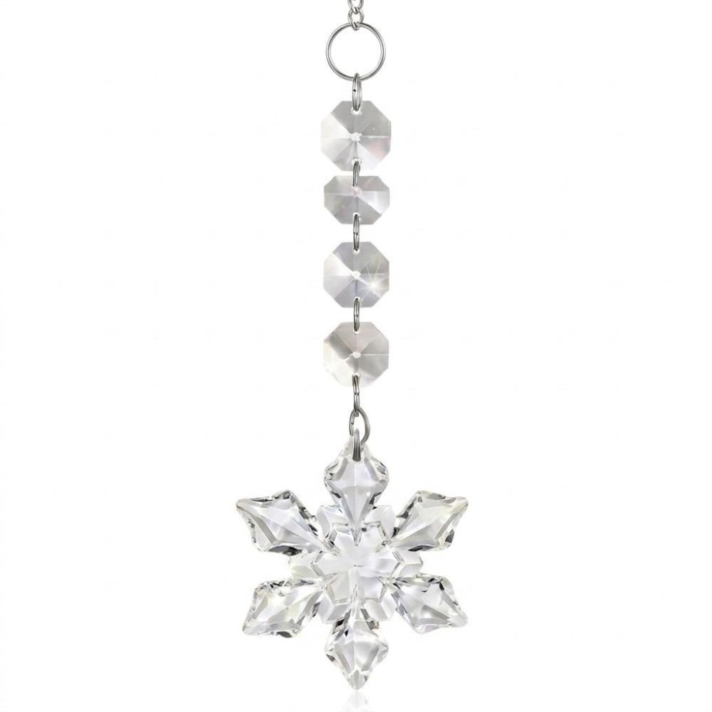 28pcs Clear Christmas Pendant Bead Acrylic Crystal Snowflake Ornaments Octagonal Lightweight Hanging Ornaments Hotel Lobby Decor