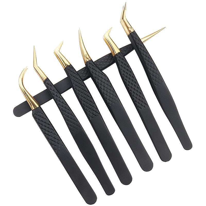 Professional Black Gold Stainless Steel Eyelash Tweezers High Precision Tweezers