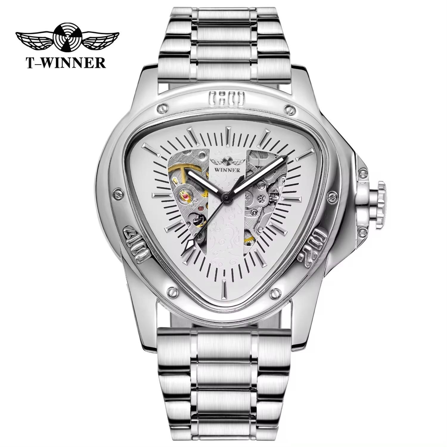 

Winner Style Men S Fashion Casual Hollow Triangle, Automatic Mechanical Watch