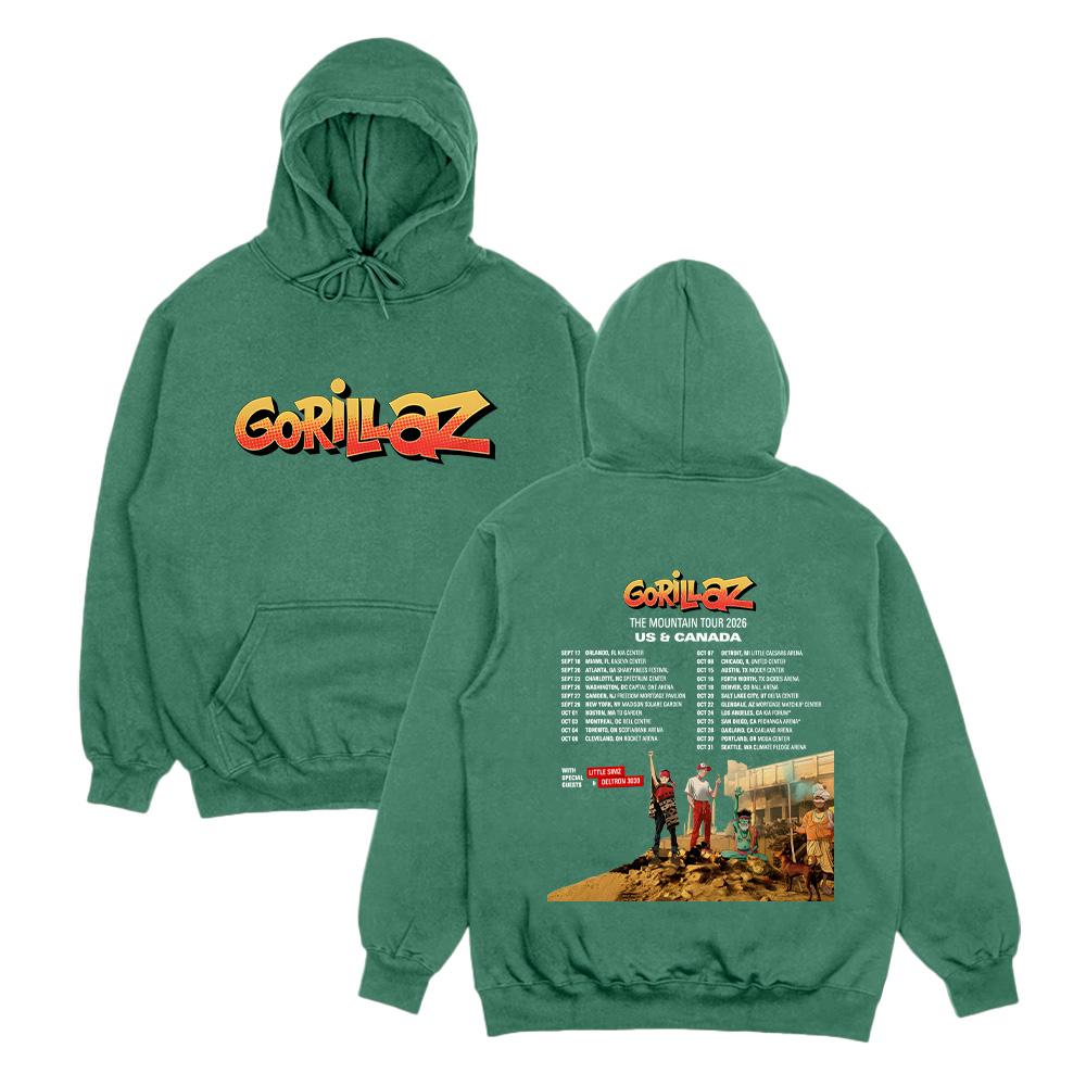 Gorillazs The Mountain Tour 2026 Hoodie Rock Music Y2k Clothes Fashion Long Sleeve Sweatshirt Men Women Retro Graphic Streetwear