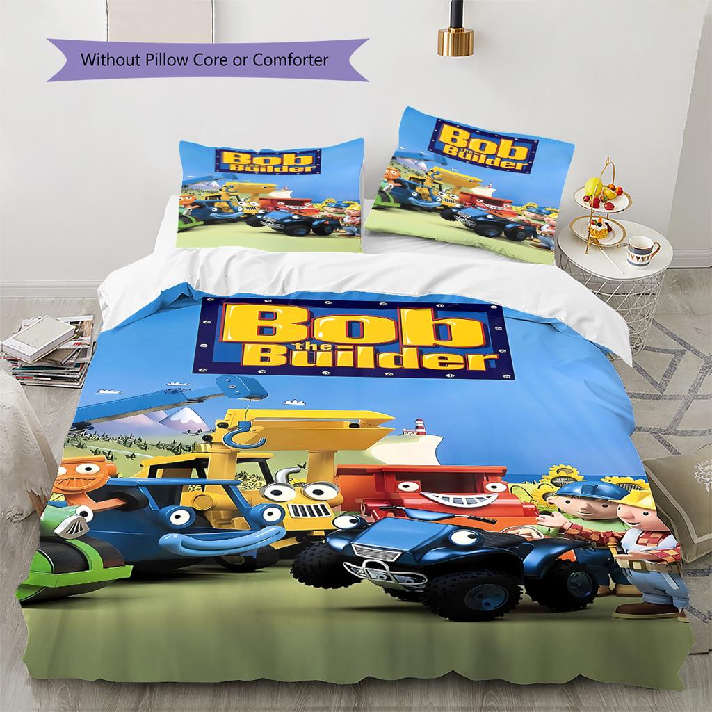 Bob the Builder Pattern Bedding,Quilt Set Quilt Cover Pillowcase Home Birthday Gift (1 * Duvet Cover + 2 * Pillowcase, Without Core)