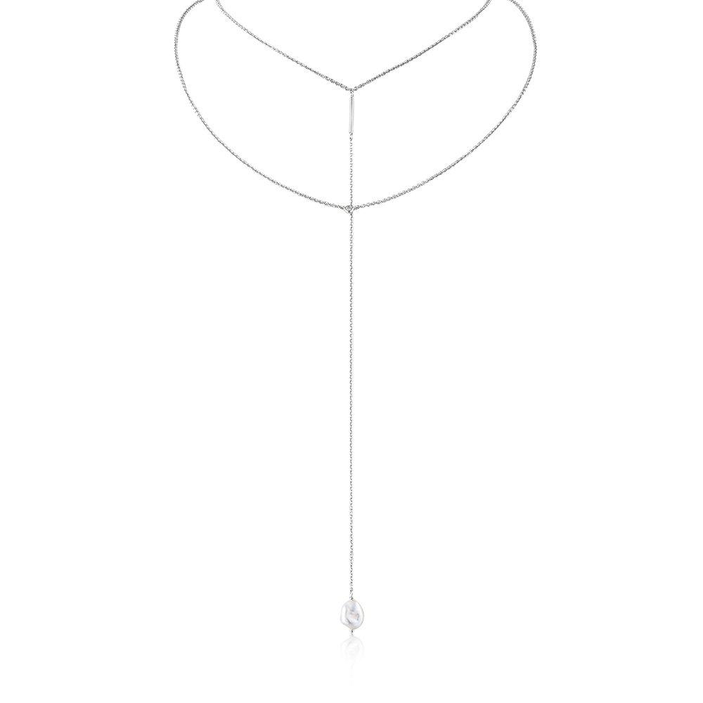[Ania Haye] Natural Raw Freshwater Pearl Necklace Y Shape 925 Silver N019-01H