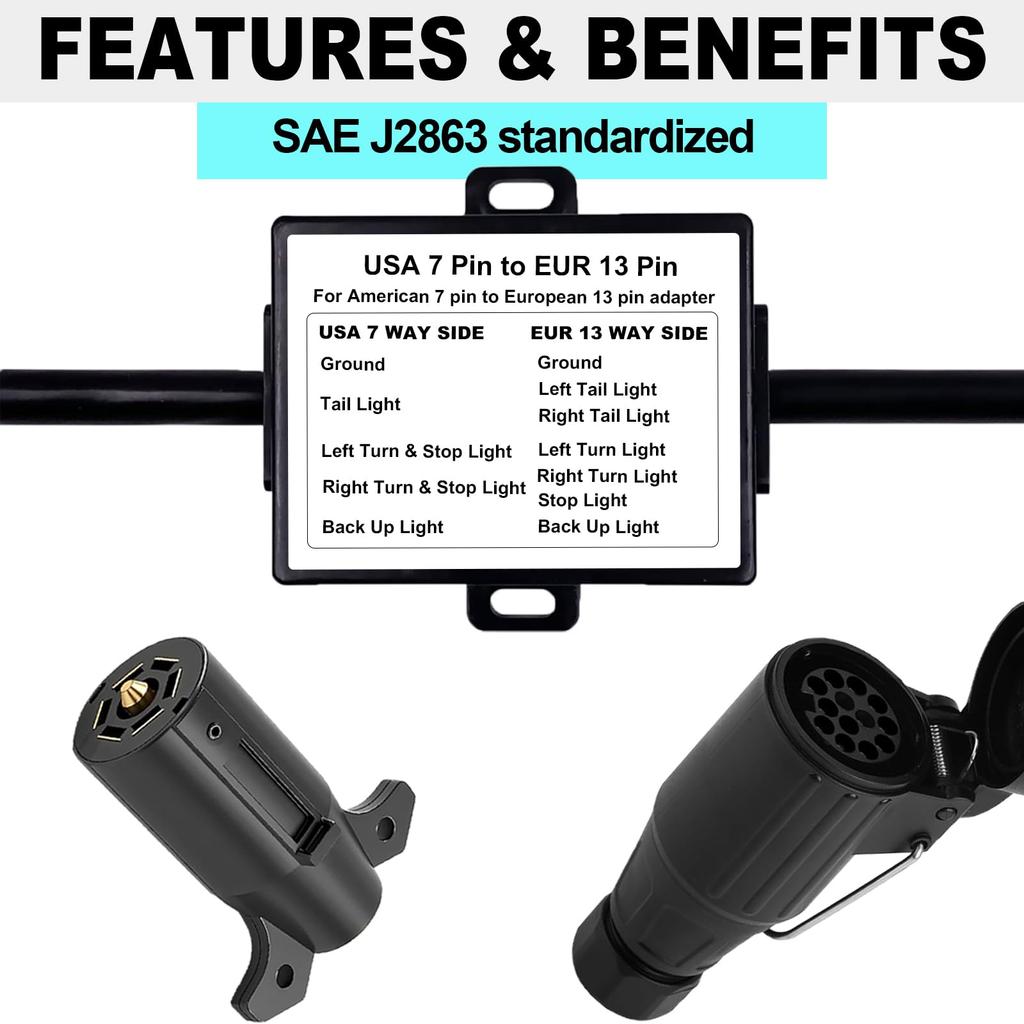 US to EU Trailer Light Converter US Vehicles with 7 Way Connector 13