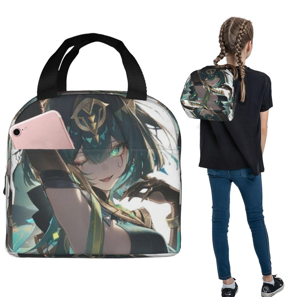 Genshin Impact Nefer Armpit Leak Insulated Lunch Bag for Women Children Portable Food Boxes Thermal Lunch Box Tote