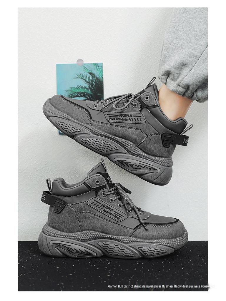 Putian Retro Men's High-Top Leather Hiking Boots - Thick-Soled, Mid-Top, Dad Style for Autumn