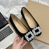 Evening Wind French Small Single Shoes Women'S Spring Rhinestone Square Buckle Shallow Mouth One Pedal Flat Beanie Shoes