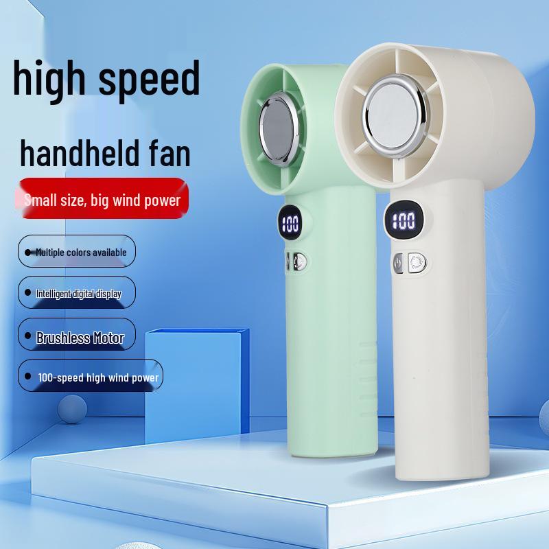 High-Speed USB Rechargeable Portable Mini Handheld Fan with 100-Speed Turbine Power for Strong Wind