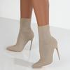 2026 Autumn Luxury Women Beige Sock Boots Exotic Dancer High Heels Stiletto Boots Winter Fashion Stretch Fabric Boots Plus Size