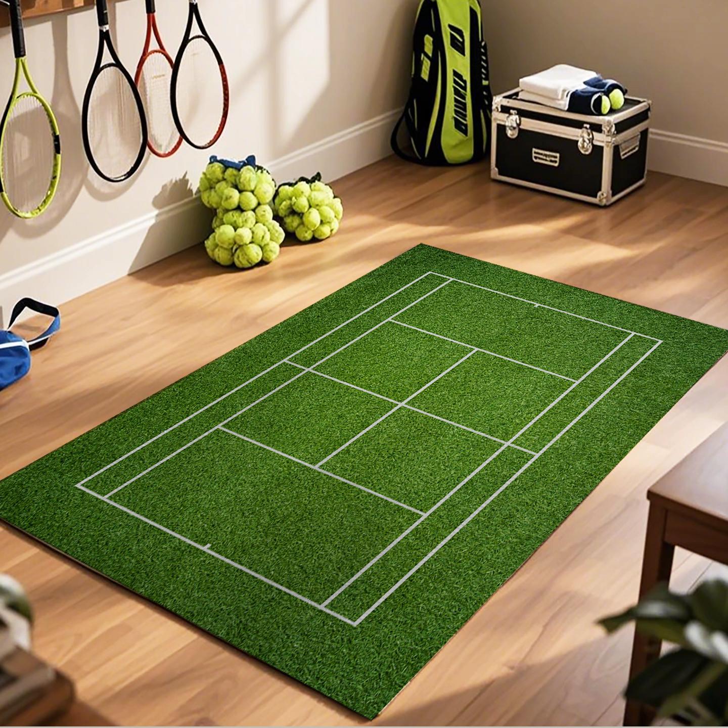 

Tennis Court Pattern Living Room Large Carpet Green Border with Blue Court Pattern Anti-slip Rug for Home Decor 50x80cm