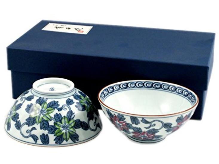 Arita Hasami Korin Sometsuke Clematis Flower Pair of Tea Bowls Tea 20601 ware, Kiln, Pattern, (Matching Bowls)