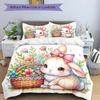 3pcs Bunny & Flowers Printed Bedding Set, Soft and Comfortable Quilt Cover for Bedroom, Guest Room (1 Duvet Cover + 2 Pillowcases, Pillow Co