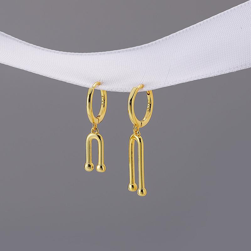 ANENJERY Asymmetric U Shape Hoop Earrings For Women Simple Exquisite Ear Buckle Jewelry Gifts