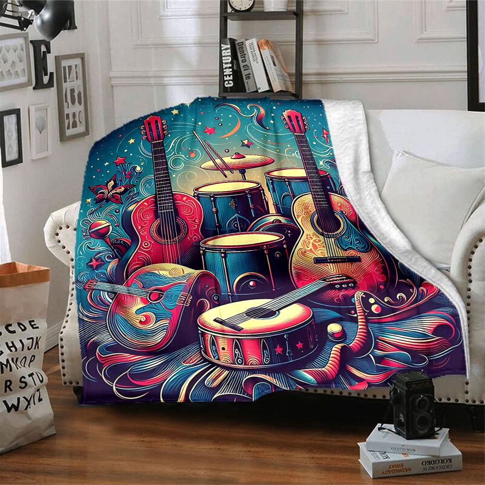 1pc Music Instruments Lightweight Flannel Blanket, Comfortable and Warm Blanket, for Office and Camping Sofa Bed, Livingroom133