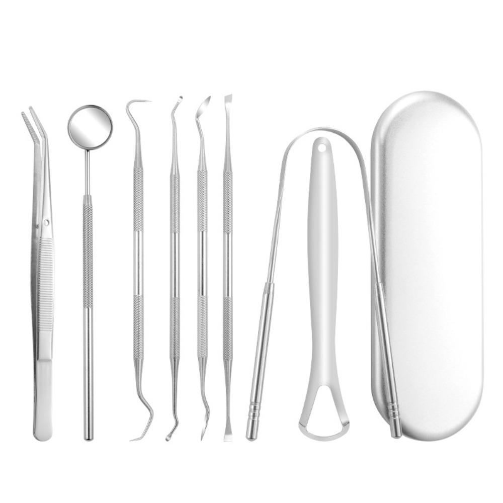 7/8Pcs Stainless Steel Dental Cleaning Tools with Storage Box Tongue Scraper  Adult