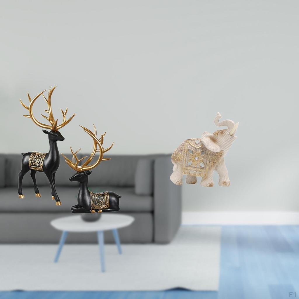 Elegant Reindeer And Elephant Resin Sculpture Collection Unique Animal Figurine Decor for Home