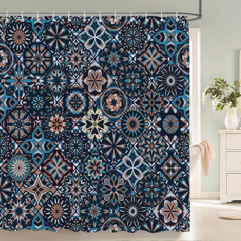 Waterproof Shower Curtain for Bathroom Bohemian Pattern Printing Bathtub Curtains Fabric Polyester Bath Curtain with Hooks