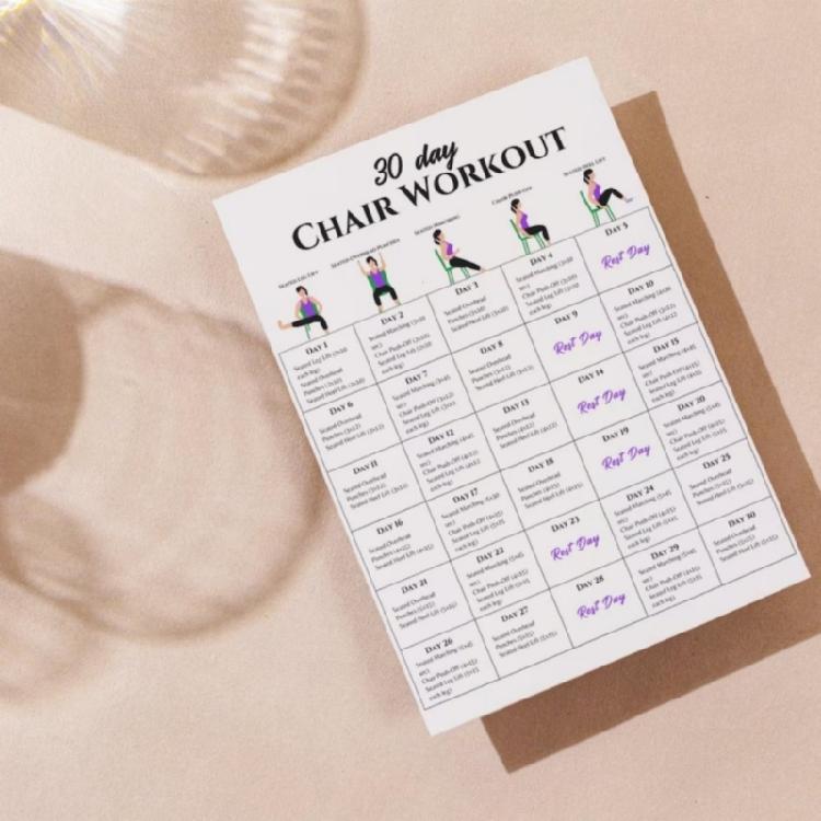 6Pcs Fitness Card Yoga Seated Postures Exercise Charts 30 Day Chair Exercises Plan Poster for Morning Sports Enduring
