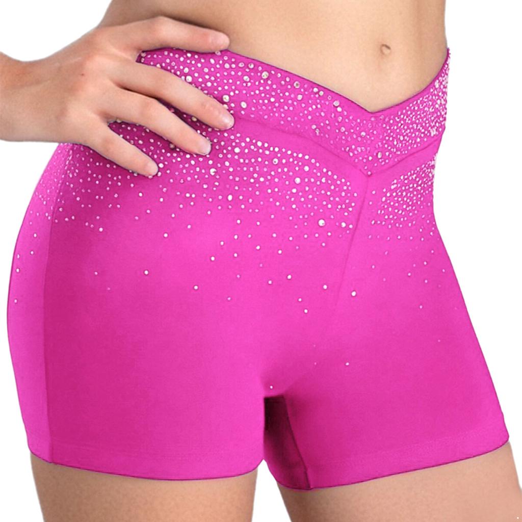 Mädchen Funkelnde Strasssteine Shorts V-Form Elastischer Bund Eiskunstlauf Tanz Gymnastik Akrobatik