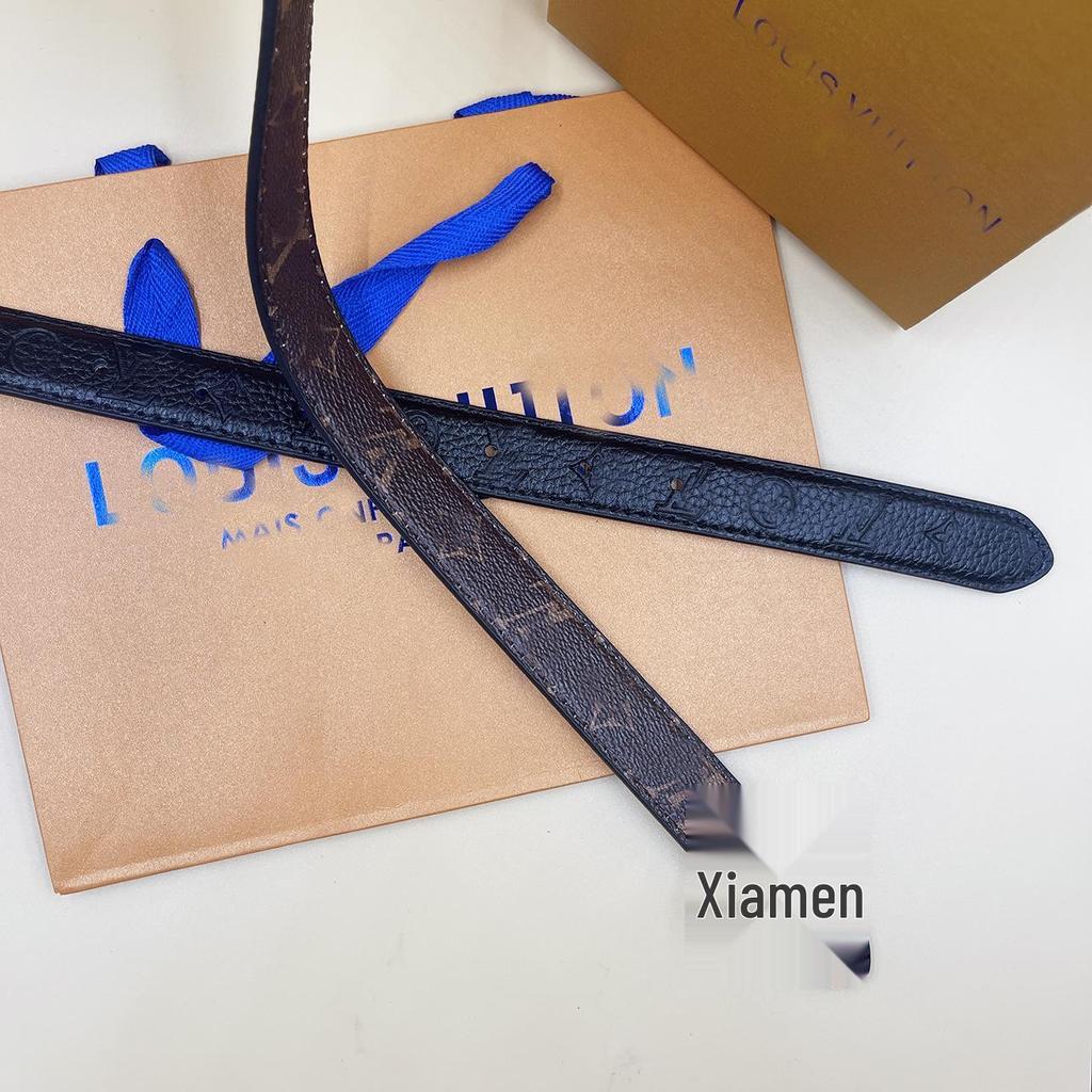 New Women's Embossed Genuine Leather Double-Sided Thin Casual Belt