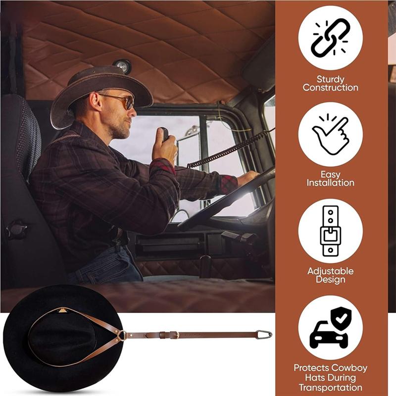 ABNM Cowboy Hat Holder For Trucks - Keep Your Hats Protected On The Road With Our Handmade Leather Cowboy Hat Rack. Hanger Durab