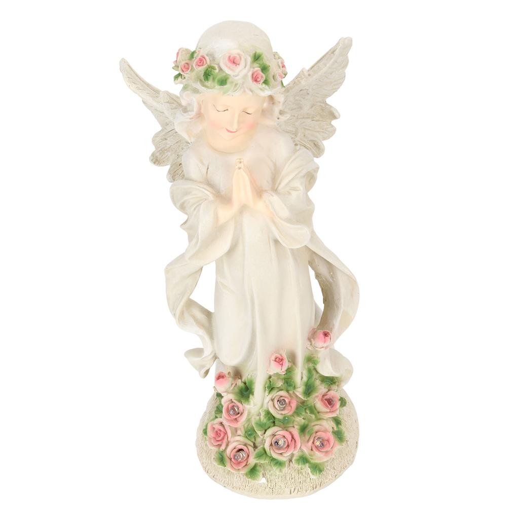 Solar Angel Statue Resin Outdoor Sculpture Ornament with Night Light for Garden Yard Lawn