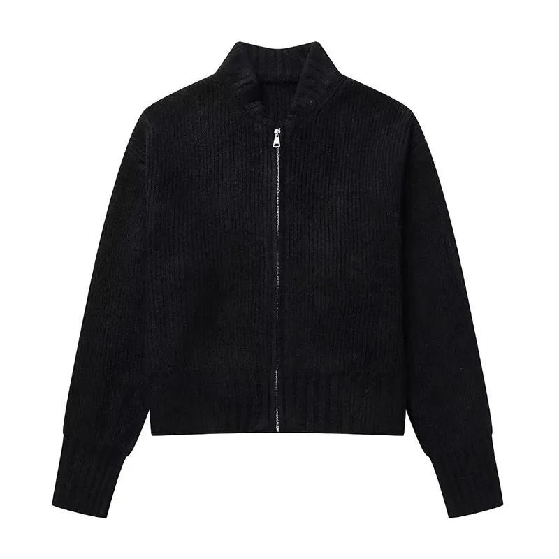 In-stock Gray Zip-up Sweater for Women, 2024 Autumn/winter Casual Elegant Commuter Long-sleeve Knit Cardigan