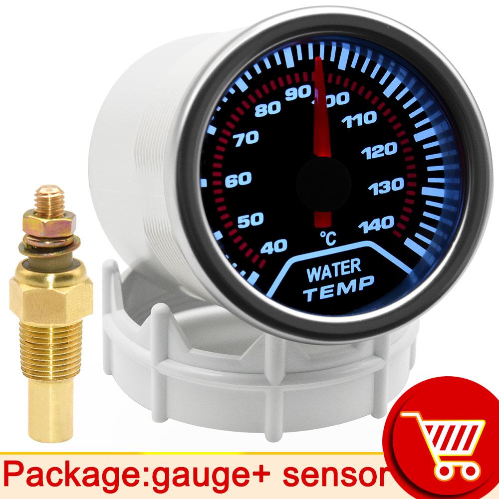 52mm Water Temperature Gauge + Water Temp Sensor 10mm Celsius White LED Light Car Temp Meter Joint Pipe Adapter 26mm ~ 40mm