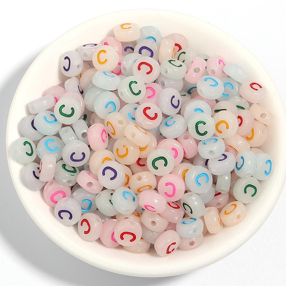 100Pcs/Lot 7mm Acrylic Luminous Beads Translucent Colorful Letter A-Z Flat Round Beads Diy Fashion Bracelet Necklace  Jewelry