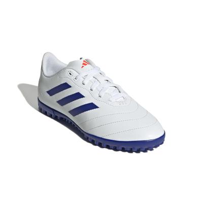 Buty do futsalu Goletto VIII TF Junior dla Chłopców i Rozmiary Obuwie Czerwony Rozmiar Turf, Dziewcząt, 17-24.5cm, LUY60, Biały/Błękitny Lucydowy/Słoneczny (IH8296), 24,0 cm