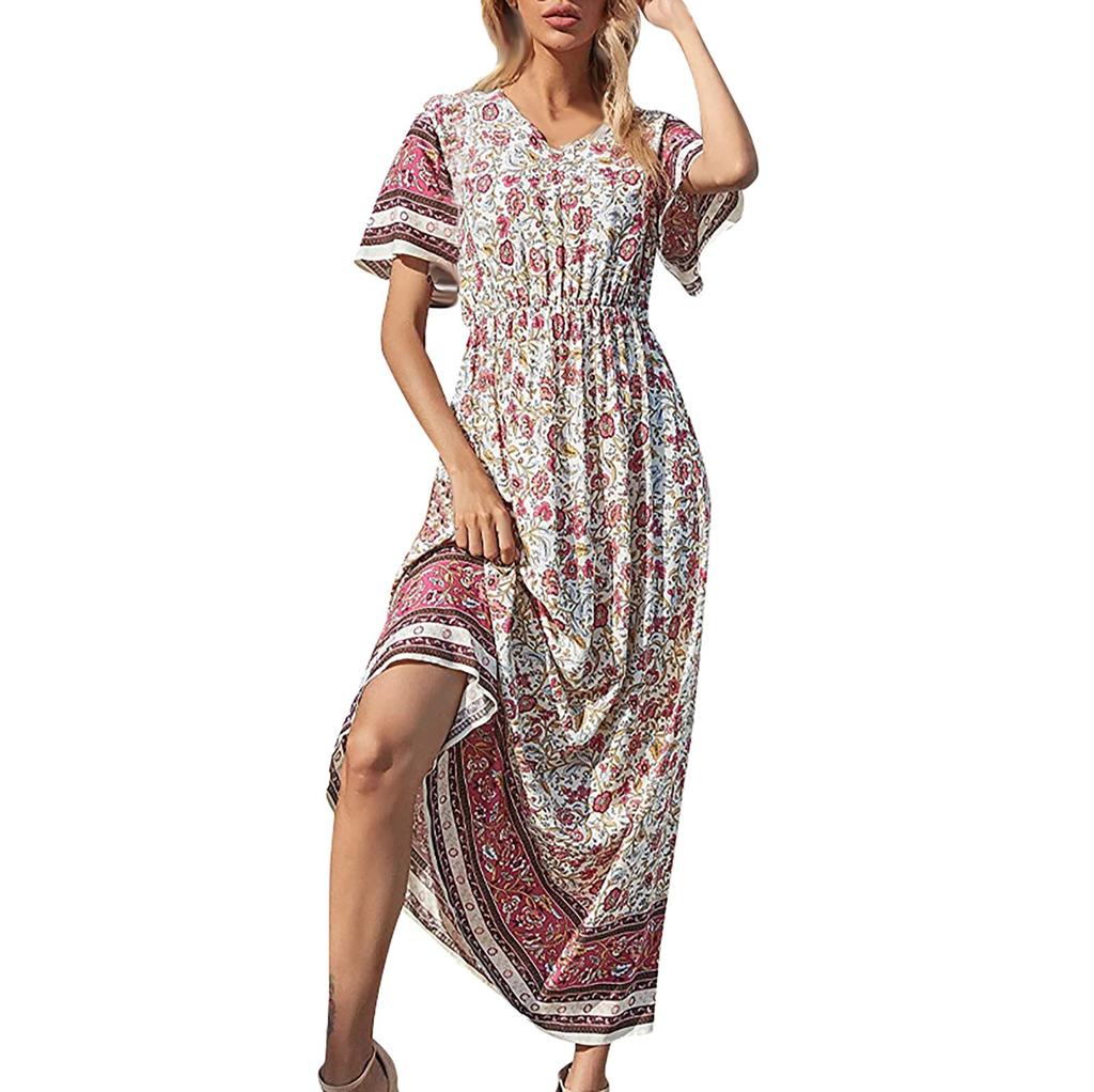 Ladies Fashion Casual Ethnic Bohemian Printed Vacation Beach Dress Long Skirt