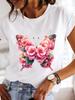 (Asian Size)  Clothing Sweet Butterfly Flower T Shirt Fashion Tee Print Lady Women Casual Top Short Sleeve Female Graphic T-shirts