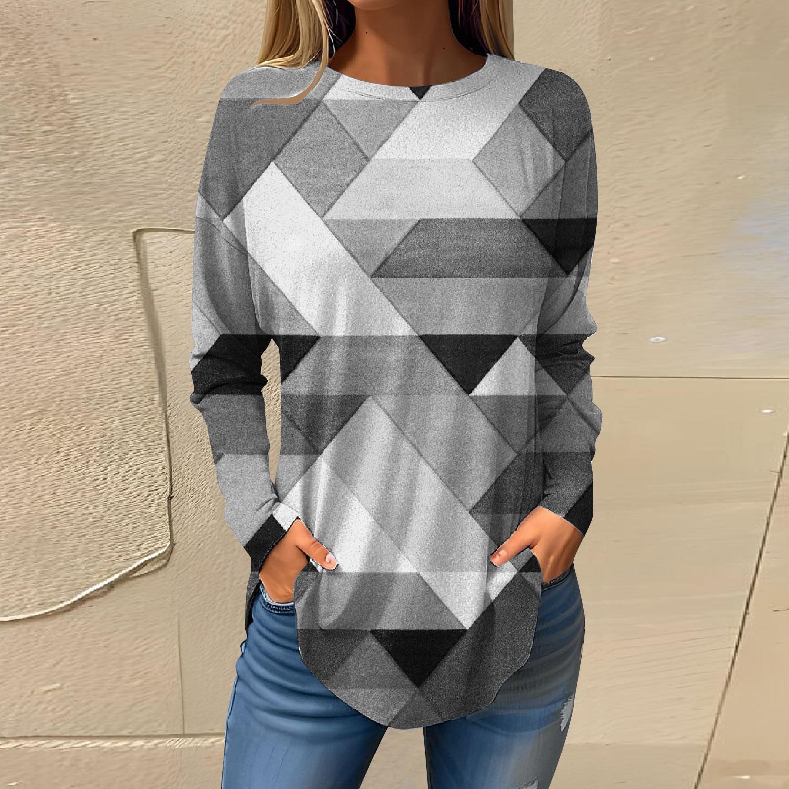 

Женские пуловеры, футболки, осенние повседневные рубашки с длинными рукавами, толстовка, топ с геометрическим принтом XXL