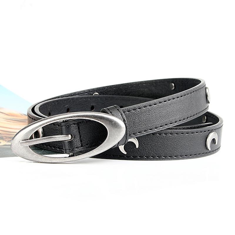 Vintage Riem Maan Ster Punk Halve Maan Decoratie Koppel Gesp Metaal Gotisch Mannen Vrouwen Pu Leer Tailleband Jeans Broek Riemen 105cm gray