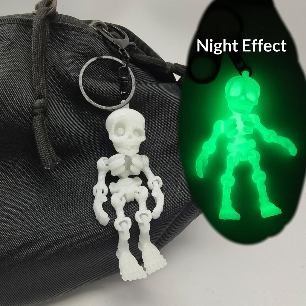 3D Printed Glow in Dark Articulated Skeleton Keychain, Mini Movable Joints Fidget Toy for Purse Car Bag Accessories