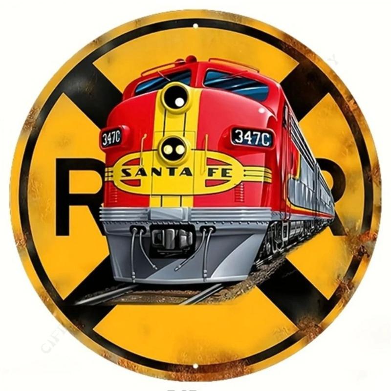 Vintage Round Train Tin Sign, Home Bar Cafe Garage Decor