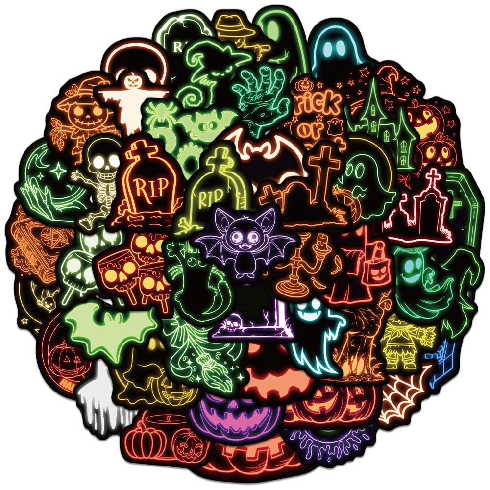 50 Cute Neon Halloween Cartoon Stickers for DIY Decor: Phone Cases, Water Bottles, Notebooks