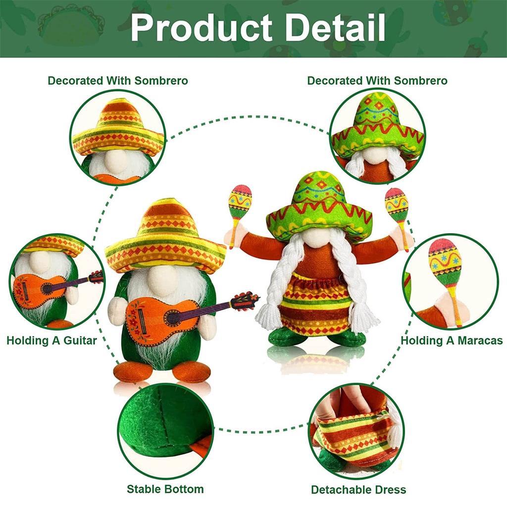 Mexican Taco Tuesday, Gnomes Plush Mexican Decor For Home Party Kitchen Tiered Tray