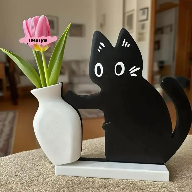 M-Black Cat Pushing Vase Decor Cat Whisker Collection & Memorial Box Fridge Magnet Home Office Decor Perfect Gift For Cat Lovers