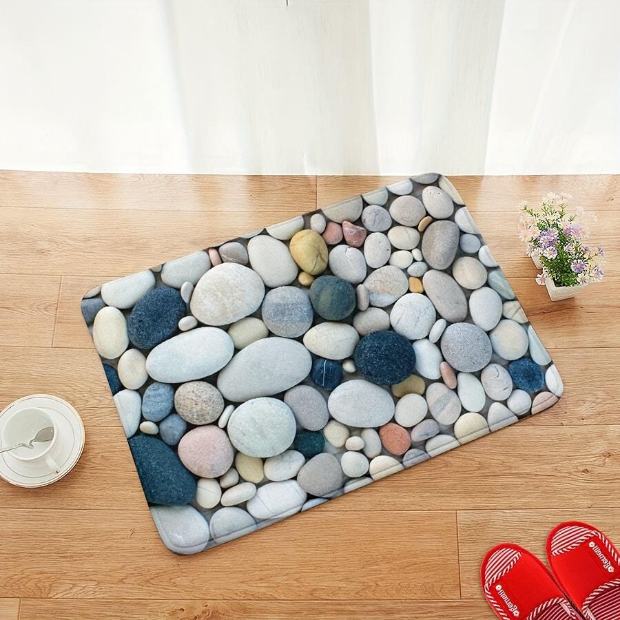 Vivid Pebble Pattern Easter Soft Kitchen Rug Anti-Fatigue Kitchen Rug Waterproof Non-Slip Rugs Set Runner Rug Bedside Rug Absorbent Carpet For Kitchen