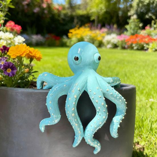 Yousheng Flowerpot Pendant Blue Octopus Resin Decorative Hanging Planter Home Office Ocean Theme Desktop Decor