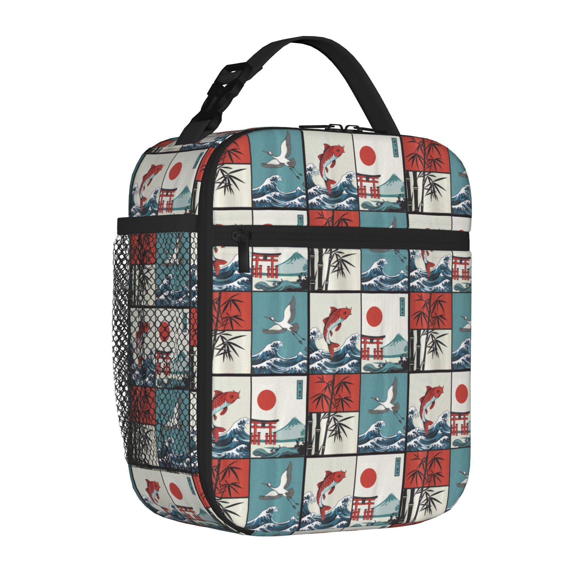 Japanese Koi Fish The Great Wave Off Tote Insulated Lunch Bag Kanagawa Carry Food Bags Leakproof Thermal Cooler Work Large Bento One Size